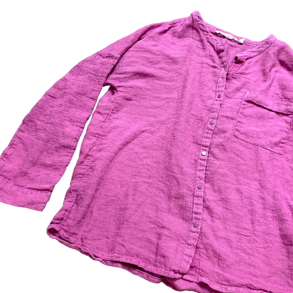 Soft Surroundings Pink Linen Blend Button Front Blouse Top Small